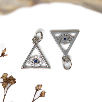 Silver Plated Micro Pave 13x12mm Evil Eye Triangle Charm
