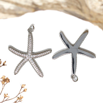 Silver Plated Micro Pave 30mm Starfish Charm