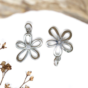Silver Plated Micro Pave 18x14mm Open Flower Charm
