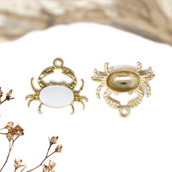 Gold Plated Enamel Alloy 18x20mm White Crab Charm