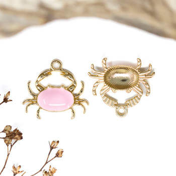 Gold Plated Enamel Alloy 18x20mm Pink Crab Charm
