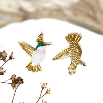 Gold Plated Enamel Alloy 15mm Hummingbird Charm