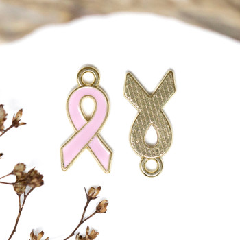 Gold Plated Enamel Alloy 10x19mm Pink Awareness Ribbon Charm