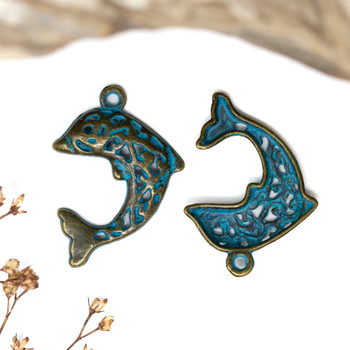 Patina Brass Plated Alloy 14x20mm Dolphin Pendant