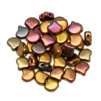 Matubo Czech Glass Ginkgo Leaf Two Hole Beads -- Matte Metallic Bronze