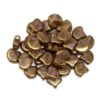 Matubo Czech Glass Ginkgo Leaf Two Hole Beads -- Luster Opaque Gold White