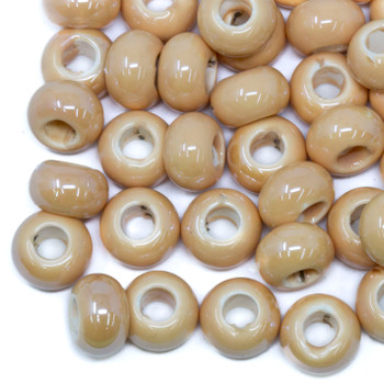 Ceramic 8x13mm Beige Large Hole Bead - Sold Individually