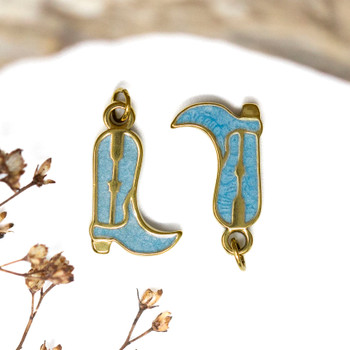 Gold Plated Stainless Steel Enamel 18x11mm Blue Cowboy Boot Charm