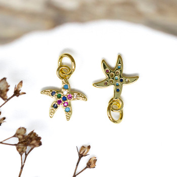 Gold Plated Micro Pave 10mm Multi Colored Starfish Charm