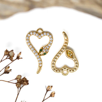 Gold Plated Micro Pave 12x20mm Snake Heart Charm