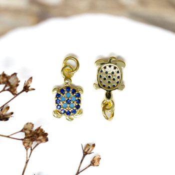Gold Plated Micro Pave 12x7mm Blue Turtle Charm