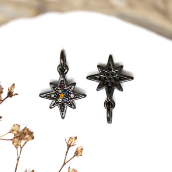 Gunmetal Plated Micro Pave 14x12mm Multi Colored Star Charm