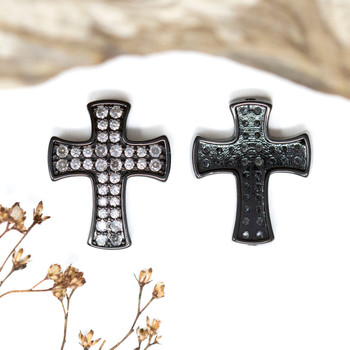 Gunmetal Plated Micro Pave 23.5x19.5mm Cross Bead