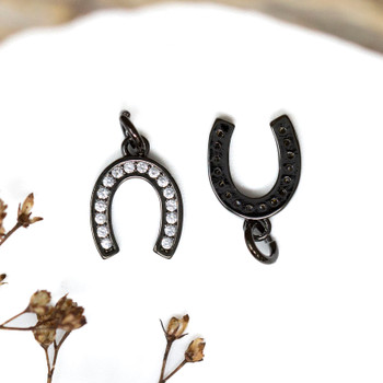 Gunmetal Plated Micro Pave 8x10mm Horseshoe Charm