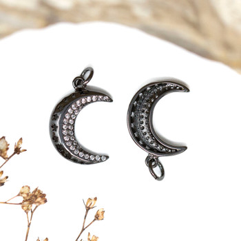 Gunmetal Plated Micro Pave 18x13mm Moon with Stars Charm