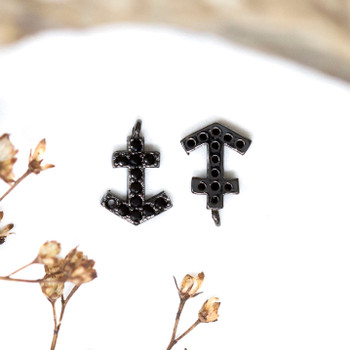 Gunmetal Plated Micro Pave 7x10mm Anchor Charm