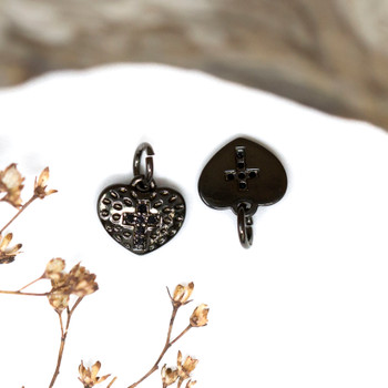 Gunmetal Plated Micro Pave 10mm Heart with Cross Charm