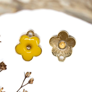 Gold Plated Enamel Alloy 11mm Yellow Flower Charm
