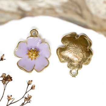 Gold Plated Enamel Alloy 19mm Lilac Hibiscus Flower Charm