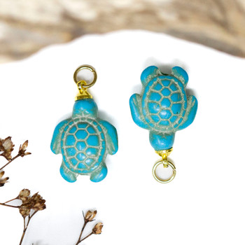 Gold Plated Magnesite 14x21mm Turquoise Turtle Pendant