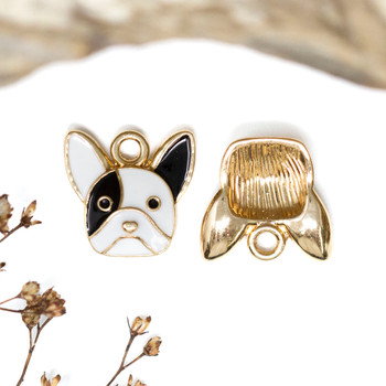 Gold Plated Enamel Alloy 16mm Black & White Dog Charm