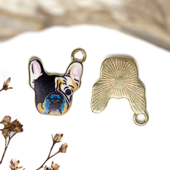 Gold Plated Enamel Alloy 15mm French Bulldog Charm