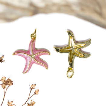 Gold Plated Enamel 18mm Pink Starfish Charm