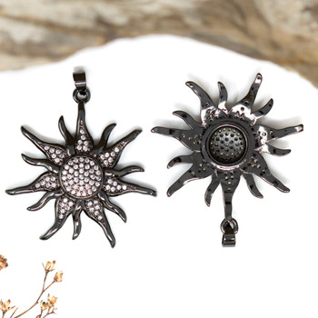 Gunmetal Plated Micro Pave 35mm Sun Pendant
