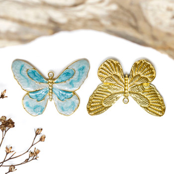 Gold Plated Stainless Steel Enamel 22x30mm Aqua Butterfly Charm