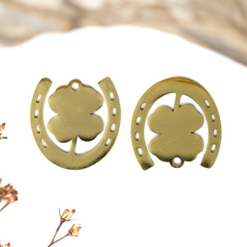 Gold Plated Stainless Steel 17mm Clover Horseshoe Charm