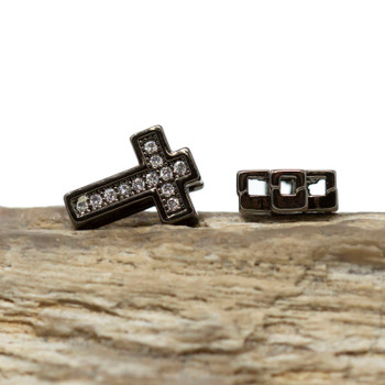 Gunmetal Plated Micro Pave 7x10mm Cross Bead