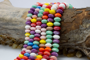 Porcelain Polished 12x6.5mm Multi Colored Rondelle - 2mm Hole
