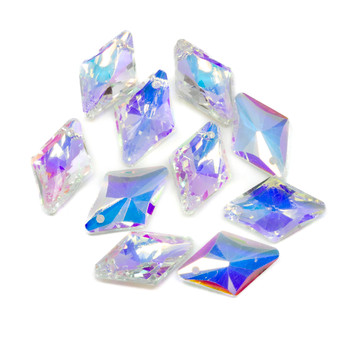 Glass Crystal 19x12mm AB Faceted Rhombus Pendant - Top Drill - 10 Pieces