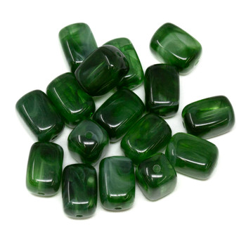Imitation Gemstone 12x8mm Acrylic Green Marble Cuboid - 1.5mm Hole - 16 Beads