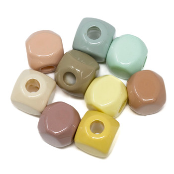 Opaque Acrylic 16mm Multi Colored Faceted Cube- 6mm Hole - 9 Beads