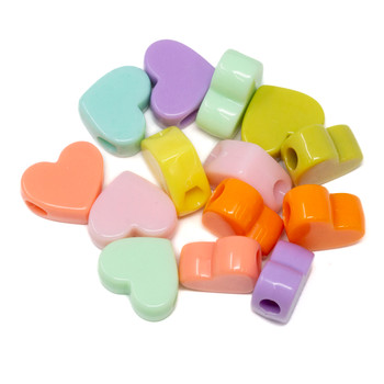 Opaque Acrylic 17x14mm Multi Colored Heart- 4mm Hole - 14 Beads