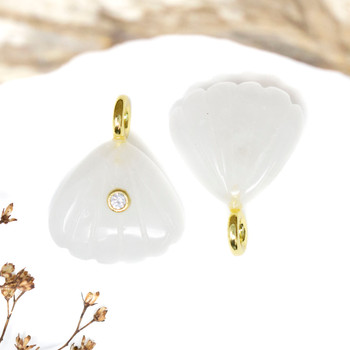Gold Plated Carved Crystal Quartz with CZ Polished 27x22mm Shell Pendant