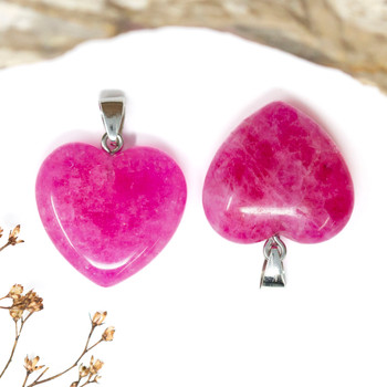 Silver Plated Dyed Hot Pink Jade Polished 27x25mm Heart Pendant