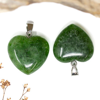 Silver Plated Dyed Green Jade Polished 27x25mm Heart Pendant