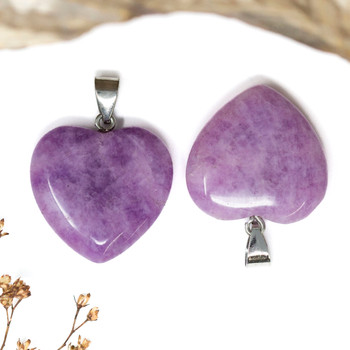 Silver Plated Dyed Purple Jade Polished 27x25mm Heart Pendant