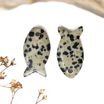 Dalmatian Jasper Polished 24.5x13mm Fish Pendant