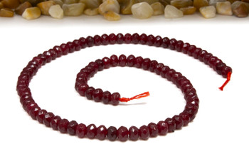 Jade Polished 4x6mm Faceted Rondelle - Dyed Burgundy