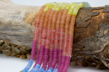 Jade Polished 2x6mm Smooth Rondelle - Dyed Light Banded Mix