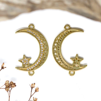 Gold Plated Micro Pave 27x18mm Moon & Star Link