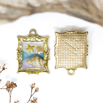 Gold Plated Enamel Alloy 25x19mm Framed Beach Pendant