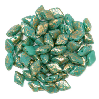Matubo GemDuo -- Gold Splash - Opaque Turquoise