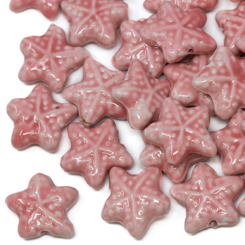Ceramic Approx. 19x20mm Pink Starfish Bead - 2mm Hole