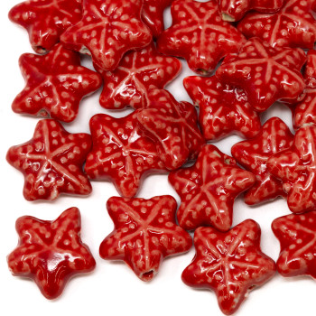 Ceramic Approx. 19x20mm Red Starfish Bead - 2mm Hole