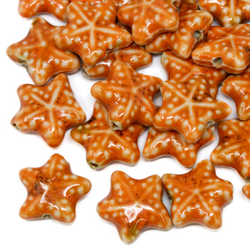 Ceramic Approx. 19x20mm Orange Starfish Bead - 2mm Hole