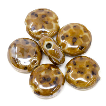 Ceramic 19x9mm Animal Print Coin - 2.5mm Hole - Pack of 6 Beads